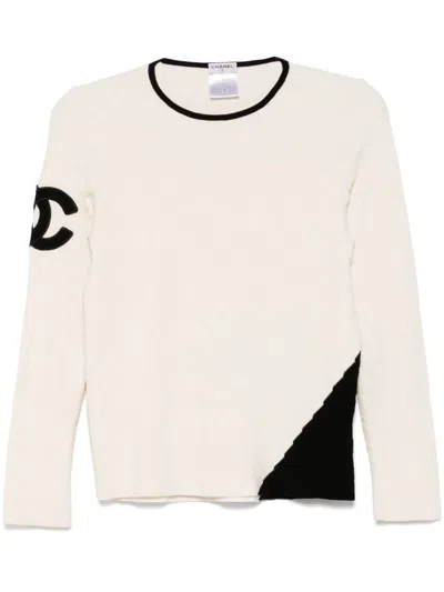Pre-owned Chanel 2005 Logo-patch Jumper In White