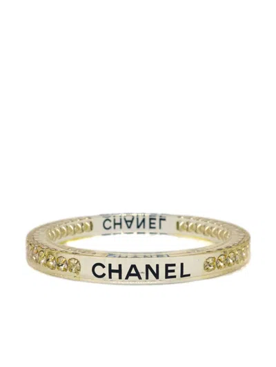 Pre-owned Chanel 2005 Rhinestone-embellished Bangle Bracelet In Neutrals
