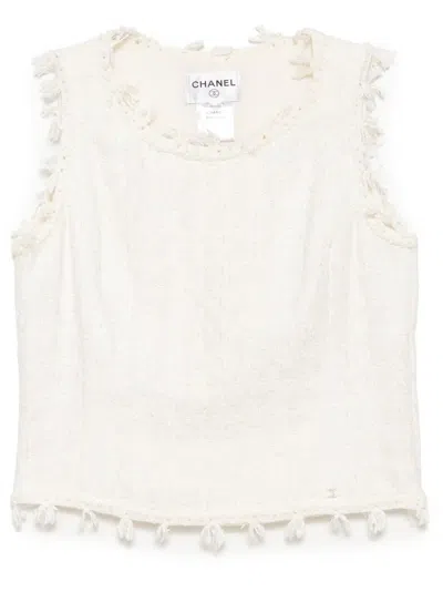Pre-owned Chanel 2005 Tweed Tank Top In White