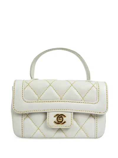 Pre-owned Chanel 2005 Wild Stitch Classic Flap Handbag In White