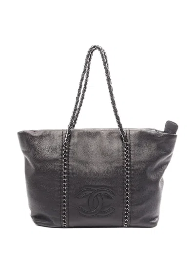 Pre-owned Chanel 2005-2006 Calfskin Luxe Ligne Tote Bag In Black