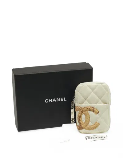 Pre-owned Chanel 2005-2006 Cambon Ligne Quilted Coin Purse In White