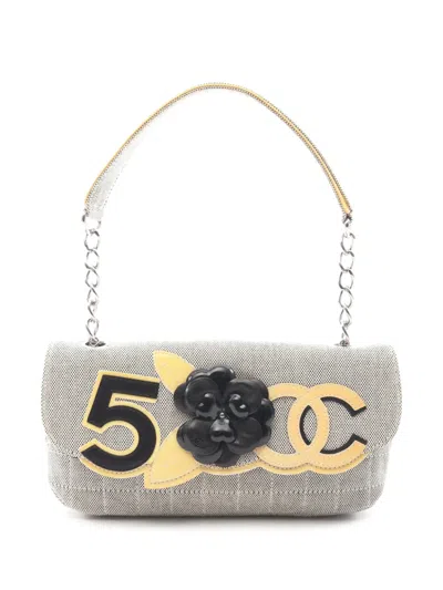 Pre-owned Chanel 2005-2006 Canvas Cc Camellia No. 5 Shoulder Bag In Gray