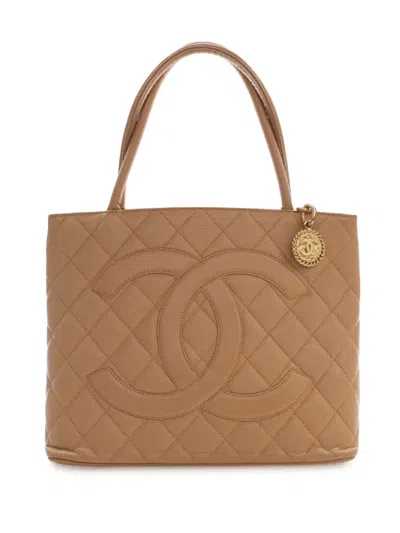 Pre-owned Chanel 2005-2006 Caviar Medallion Tote Bag In Neutral