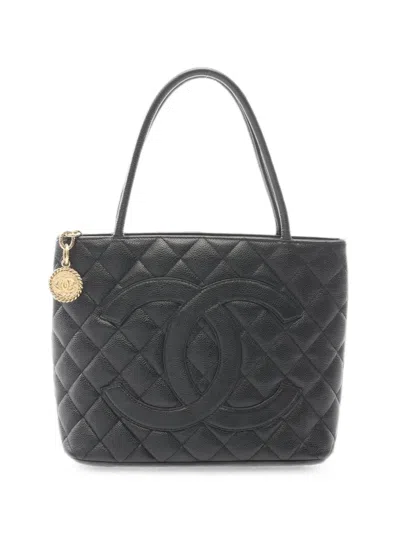 Pre-owned Chanel 2005-2006 Caviar Skin Reissue Tote Bag In Black