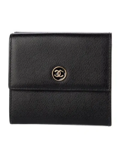 Pre-owned Chanel 2005-2006 Cc Sevruga Caviar Flap Wallet Compact Wallet In Black