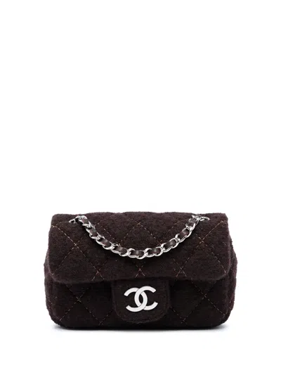 Pre-owned Chanel 2005-2006 Extra Mini Quilted Wool Single Flap Crossbody Bag In Brown