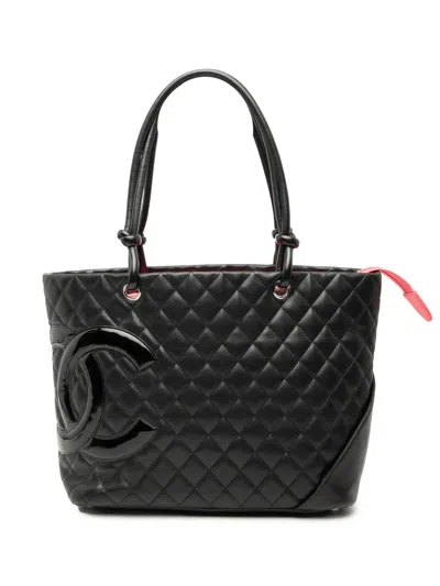 Pre-owned Chanel 2005-2006 Large Lambskin Cambon Ligne Tote Bag In Black