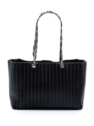 Pre-owned Chanel 2005-2006 Large Lambskin Vertical Quilted Mademoiselle Tote Bag In Black