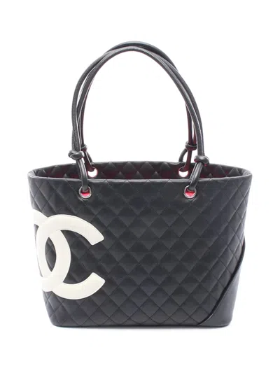 Pre-owned Chanel 2005-2006 Large Quilted Calfskin Cambon Ligne Tote Bag In Black