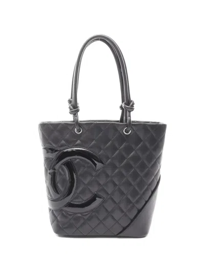 Pre-owned Chanel 2005-2006 Medium Cambon Line Quilted Leather Tote Bag In Black