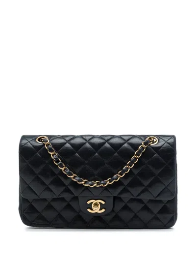 Pre-owned Chanel 2005-2006 Medium Classic Lambskin Double Flap Shoulder Bag In Black