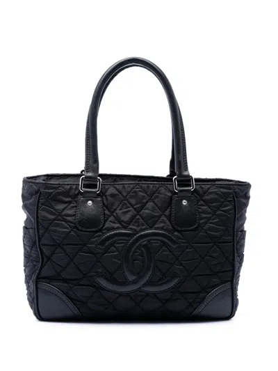 Pre-owned Chanel 2005-2006 Paris New York Quilted Nylon Tote Bag In Black