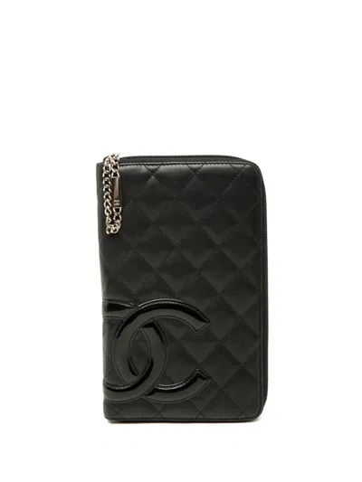 Pre-owned Chanel 2005-2006 Quilted Lambskin Cambon Ligne Zippy Organizer Wallet Long Wallets In Black