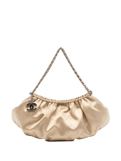 Pre-owned Chanel 2005-2006 Quilted Satin Cc Charm Handbag In Neutral