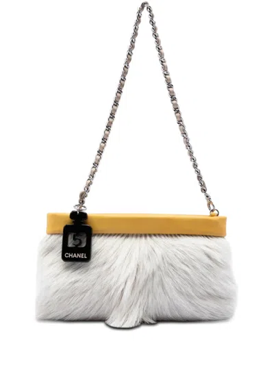Pre-owned Chanel 2005-2006 Rabbit Fur No.5 Perfume Bottle Charm Pochette Shoulder Bag In White