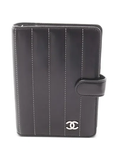 Pre-owned Chanel 2005-2006 Stitched Leather Agenda Cover In Black