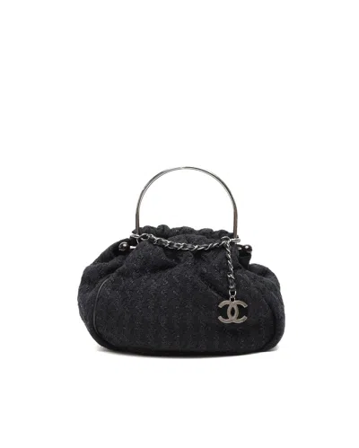 Chanel 2005s Cc Tweed Knitting Handle Bag In Black