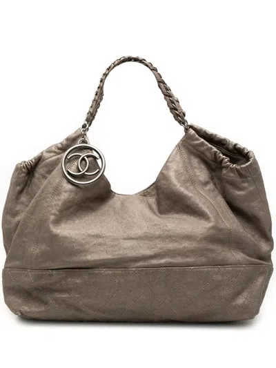 Pre-owned Chanel 2006-2008 Baby Metallic Calfskin Coco Cabas Tote Bag In Brown