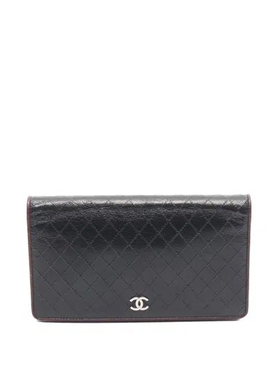 Pre-owned Chanel 2006-2008 Bicolore Bi-fold Wallet In Black