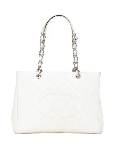 Pre-owned Chanel 2006-2008 Caviar Grand Shopping Tote Bag In White