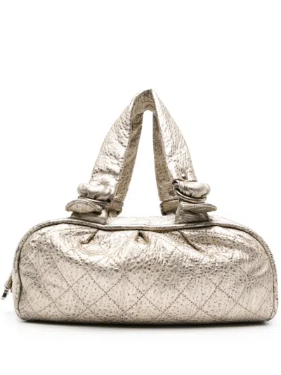 Pre-owned Chanel 2006-2008 Diamond-quilted Metallic Tote Bag In Gold
