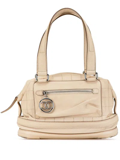 Pre-owned Chanel 2006-2008 Goatskin Square Stitch Essential Bowler Handbag In Brown