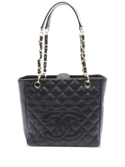 Pre-owned Chanel 2006-2008 Grained Calfskin Petit Shopping Tote Bag In Black