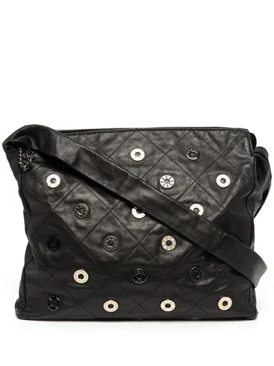 Pre-owned Chanel 2006-2008 Large Diamond-quilted Eyelet-detailed Shoulder Bag In Black