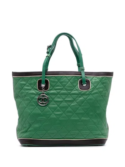 Pre-owned Chanel 2006-2008 Large Quilted Lambskin Country Club Tote Bag In Black