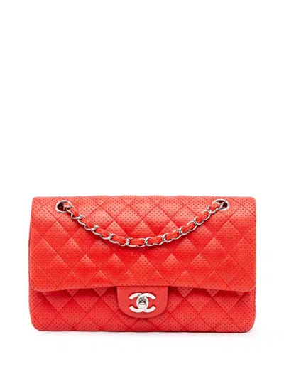 Pre-owned Chanel 2006-2008 Medium Classic Perforated Lambskin Double Flap Shoulder Bag