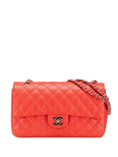 Pre-owned Chanel 2006-2008 Medium Classic Perforated Lambskin Single Flap Shoulder Bag In Red