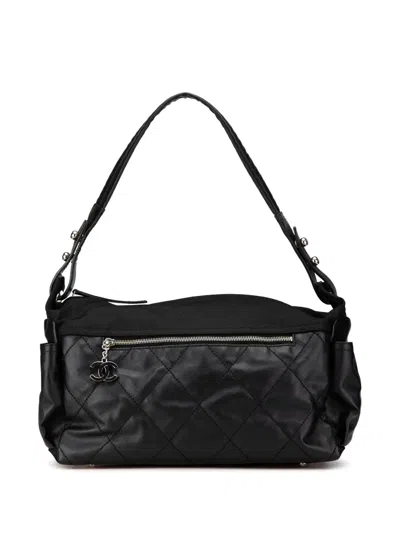 Pre-owned Chanel 2006-2008 Paris Biarritz Quilted Coated Canvas Shoulder Bag In Black