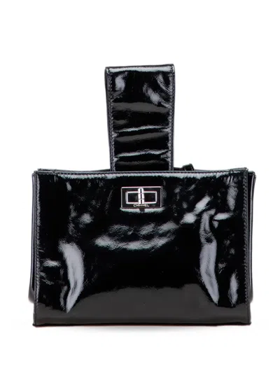Pre-owned Chanel 2006-2008 Patent Mademoiselle Lock Convertible Wrist Clutch Bag In Black
