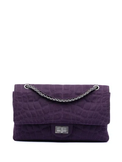 Pre-owned Chanel 2006-2008 Quilted Jersey Coco Croc Reissue 2.55 Double Flap 227 Shoulder Bag In Purple