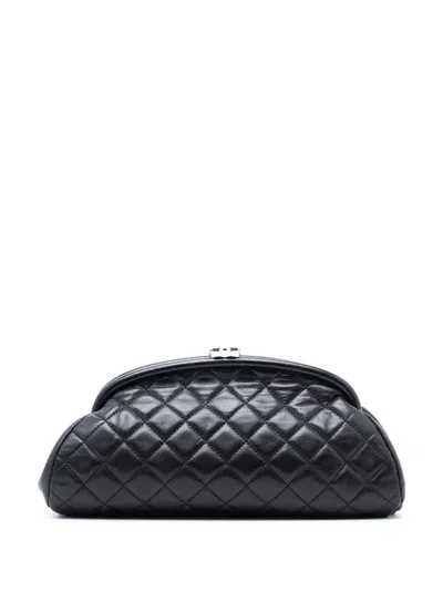 Pre-owned Chanel 2006-2008 Quilted Lambskin Timeless Kisslock Clutch Bag In Black