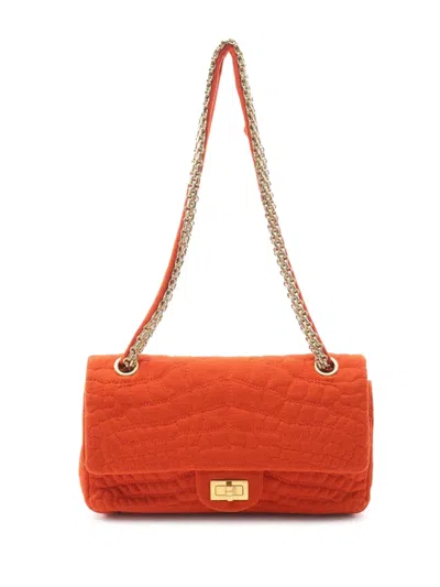 Pre-owned Chanel 2006-2008 Reissue 2.55 Quilted Jersey Coco Croc Double Flap 225 Shoulder Bag In Orange