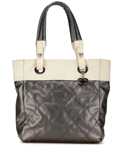 Pre-owned Chanel 2006-2008 Small Bicolor Paris-biarritz Tote Bag In White