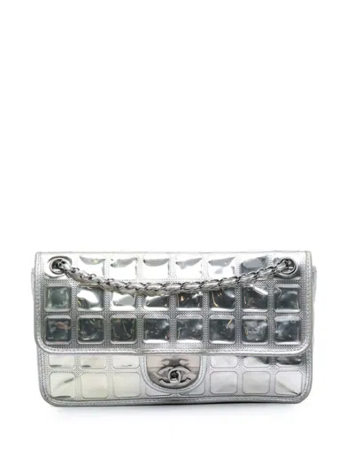 Pre-owned Chanel 2006-2008 Vinyl Ice Cube Flap Shoulder Bag In Silver