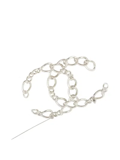 Pre-owned Chanel 2006 Cc Brass Openwork Chain Brooch Costume Brooch In Silver