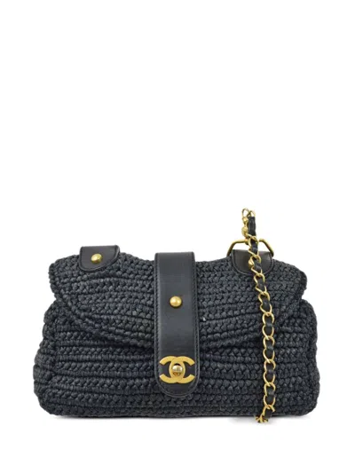 Pre-owned Chanel 2006 Cc Raffia Shoulder Bag In Black