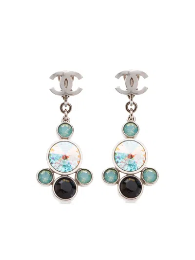 Pre-owned Chanel 2006 Cc Rhinestone-embellished Drop Earrings In Silver
