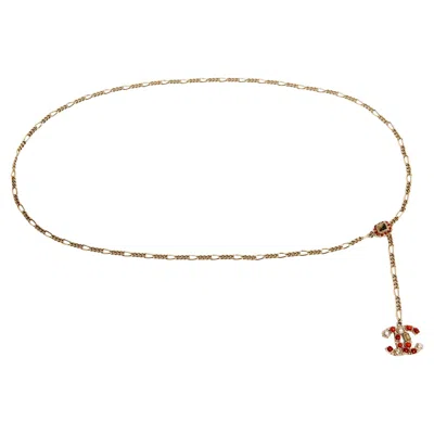 Pre-owned Chanel 2006 Ceinture Sautoir T80 Ou M Enamel Crystal Cc Chain Necklace Belt Us29 In Sand