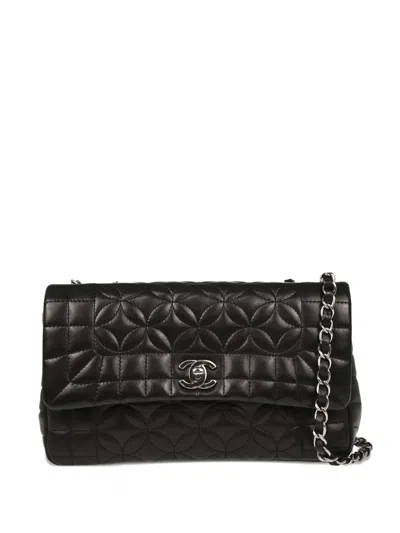 Pre-owned Chanel 2006 Choco Bar Flower-stitch Lambskin Shoulder Bag In Black