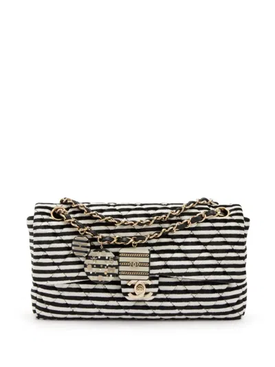 Pre-owned Chanel 2006 Classic Flap Striped Shoulder Bag In Black