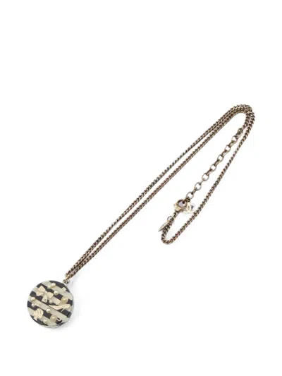 Pre-owned Chanel 2006 Coco Mark Icon Striped Necklace In White