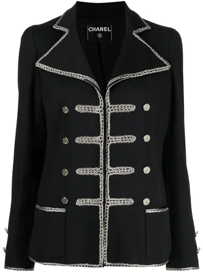 Pre-owned Chanel 2006 Double-breasted Effect Crochet-trimmed Jacket In Black