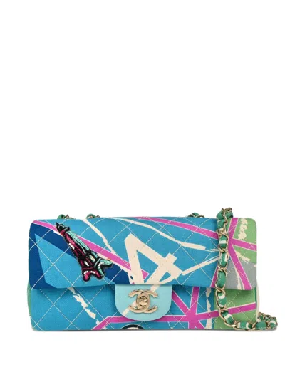Pre-owned Chanel 2006 East West Paris Map Crossbody Bag In Blue