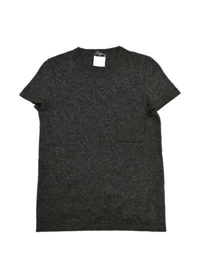 Pre-owned Chanel 2006 Glitter Patch-pocket T-shirt In Grey