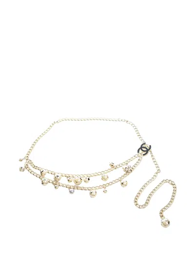 Pre-owned Chanel 2006 Gold Plated Cc Faux Pearl Chain Belt